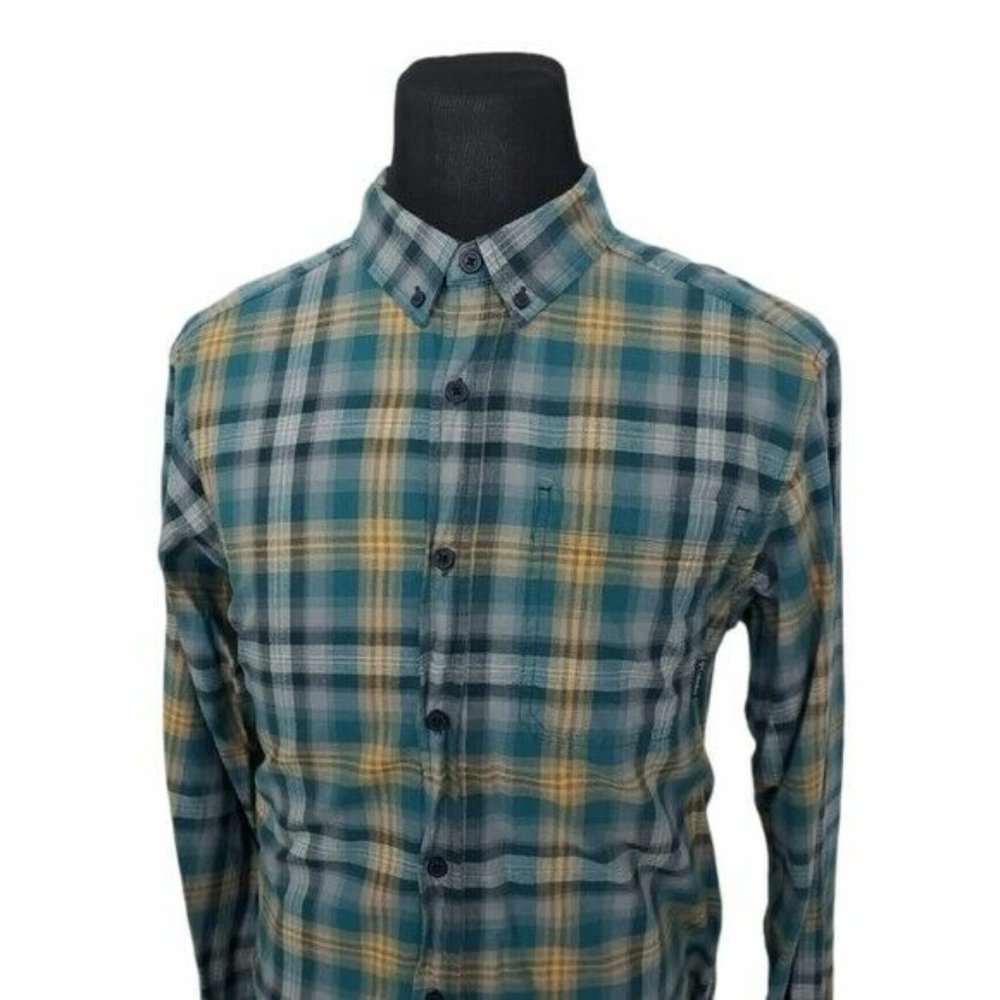 Columbia Plaid Long Sleeve Button Down Shirt Blue Yellow Medium
